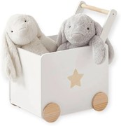 GINGER HOME Дървена кутия за играчки с колелца БЯЛА