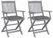 3064498 vidaXL Сгъваеми градински столове, 2 бр, с възглавници, акация масив