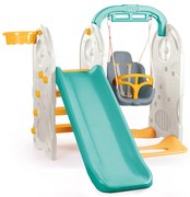 DOLU 4 в 1 Комплект детска пързалка и люлка с баскетболен кош