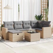 3325395 vidaXL Градински диван с възглавници, 7 части, бежов полиратан