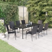 3099382 vidaXL Градински трапезен комплект, 9 части, черен