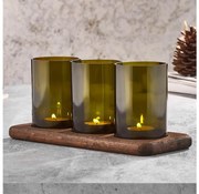 Candle holder 11x28 cm дърво/стъкло