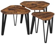 Комплект от 3 помощни масички ELDUR, кафяв/черен