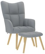 4016778 vidaXL Релаксиращ стол с табуретка, светлосив, текстил