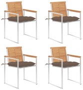 3078577 vidaXL Градински столове 4 бр с възглавници тиково дърво масив