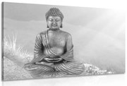 Картина на платно – Статуя на Буда в медитираща поза в черно-бяло