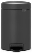 Кош за боклук с педал Brabantia NewIcon 1001102, 3 л, Плавно затваряне, Противоплъзгаща основа, Минерално покритие, Тъмносив