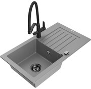 Mexen Pablo гранитна мивка с 1 камера и отцедник и кухненски смесител Duo, сив - 6510-71-671701-70-B
