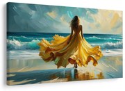 Картина на платно – Жена в жълта рокля на плажа