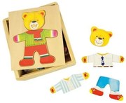 Bigjigs - Дървен пъзел мече за преобличане Мистър Беър