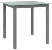 312203 vidaXL Градинска маса, светлосива, 80x80x74 см, алуминий и стъкло