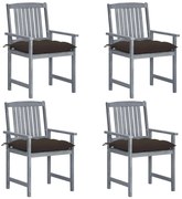 3061268 vidaXL Градински столове с възглавници, 4 бр, сиви, акация масив