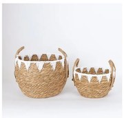 К-кт 2x Сламена кошница бежов/бял 32x16,5x18/24x23,5x26 см