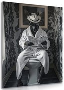 Картина на платно – Черен кон с вестници в тоалетната