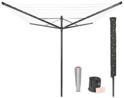 Външен простор Brabantia Lift-O-Matic 1003467, 50 м, Регулируема височина, Метален шиш за вкопаване, Калъф, Торба с щипки, Резистентен на корозия, Черен