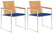 3061525 vidaXL Градински столове с възглавници, 2 бр, тик масив и стомана