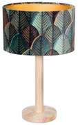 Tafellamp hout met ovale velours kap blad design 25cm - Mels