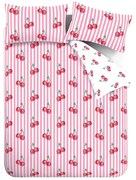 Бяло-розово двойно удължено спално бельо 230x220 cm Disco Cherries Stripes – Catherine Lansfield