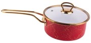 Касерола със стъклен капак Goldmann GM 4521-16R, 16x8 см, 1.5L, Емайл, Индукция, Червен/Старо Злато