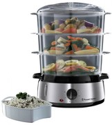Уред за готвене на пара Russell Hobbs 19270-56, 800W, 3 нива, 9 литра, Таймер 60 мин, Инокс