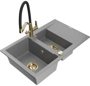 Mexen Gaspar гранитна мивка с 1,5 камери с отцедник и кухненски смесител Duo, сив - 6507-71-671701-57-G