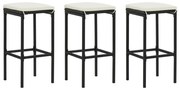 313443 vidaXL Бар табуретки с възглавници, 3 бр, черен полиратан
