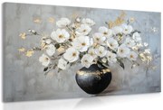 Картина на платно – Клони с цветя в черна ваза