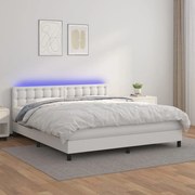 3134238 vidaXL Боксспринг легло с матрак и LED бяло 180x200 см изкуствена кожа