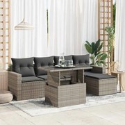 3326301 vidaXL Градински диван с възглавници, 6 части, полиратан, сив
