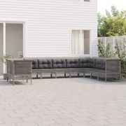 3187535 vidaXL Градински комплект с възглавници, 10 части, сив, полиратан