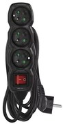 Удължител с ключ 3 гнезда 5м, черен