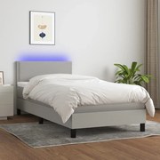 3133053 vidaXL Боксспринг легло с матрак и LED, светлосиво, 100x200 см, плат