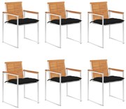 3078519 vidaXL Градински столове 6 бр с възглавници масивно акациево дърво