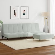 3258145 vidaXL 2-местно разтегателно канапе с табуретка, светлосиво, кадифе