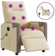 3324088 vidaXL Електрически масажен реклайнер стол, кремав, текстил