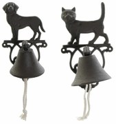 Звънец DKD Home Decor Котка Куче Кафяв Тъмно сив Въже Желязо 14 x 15 x 24 cm (2 броя)
