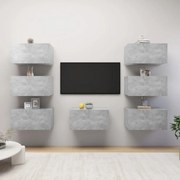 3079163 vidaXL ТВ шкафове, 7 бр, бетонно сиви, 30,5x30x60 см, инженерно дърво