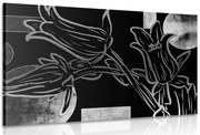 Картина на платно – Етно цветя в черно-бяло