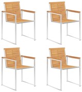 3078551 vidaXL Градински столове 4 бр тиково дърво масив и неръждаема стомана