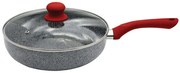 Дълбок тиган с капак ZEPHYR Actual line ZP 1319 NM24CD, 24х6.5 см, Мраморно-керамично покритие, Индукция, Сив/червен