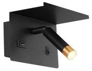 Стенно осветително тяло с рафт и USB зарядно 1xG9/35W/230V черно/златно