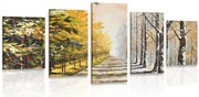 картини от 5 части – Есенна алея от дървета