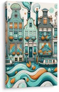 Картина на платно – Живописни фасади край водата с лодки