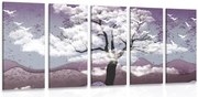 картини от 5 части – Дърво, обляно в облаци