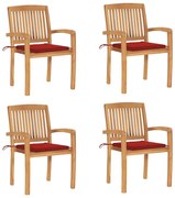 3073216 vidaXL Стифиращи градински столове с възглавници 4 бр тик масив