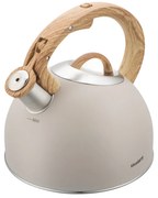 Свирещ чайник Klausberg KB 7913, 2.5 л, Дръжка с дървесен ефект, Индукция, Бежов