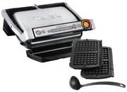 Електрическа скара Tefal OptiGrill+ Waffles GC716D12, 2000W, 6 програми, Тефлоново незалепващо покритие, Плочи за гофрети, Температурен контрол, Max 275C, Инокс