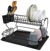 Метален сушилник за съдове на 2 етажа черен PERILLA-(71109)