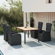 3157600 vidaXL Градински трапезен комплект възглавници 5 части черен полиратан