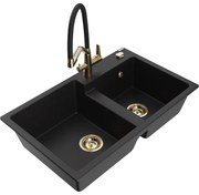 Mexen Tomas двоен гранитен мивка с кухненски смесител Duo, черен - 6516-77-671701-57-G